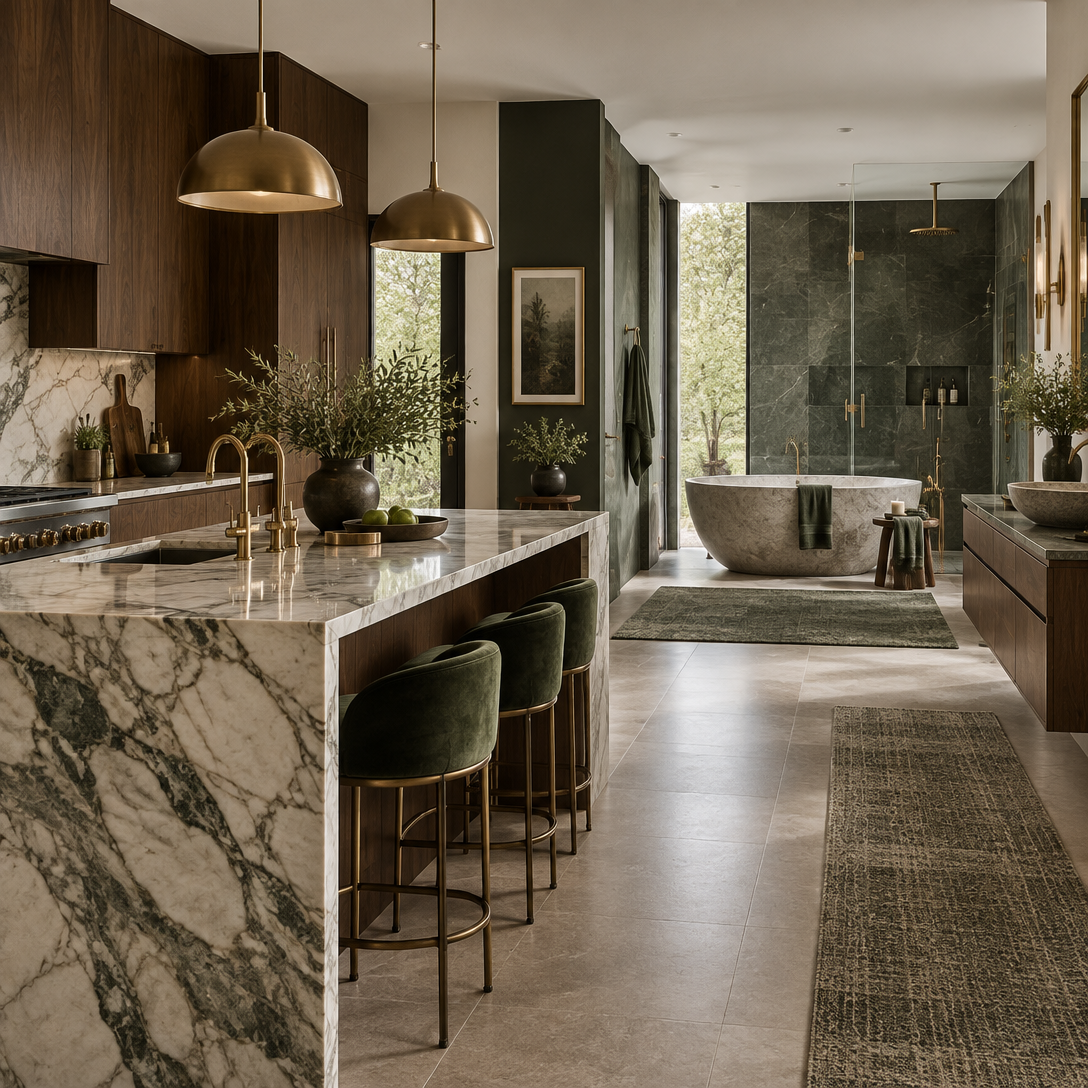 Luxury modern kitchen and spa bathroom remodel composition